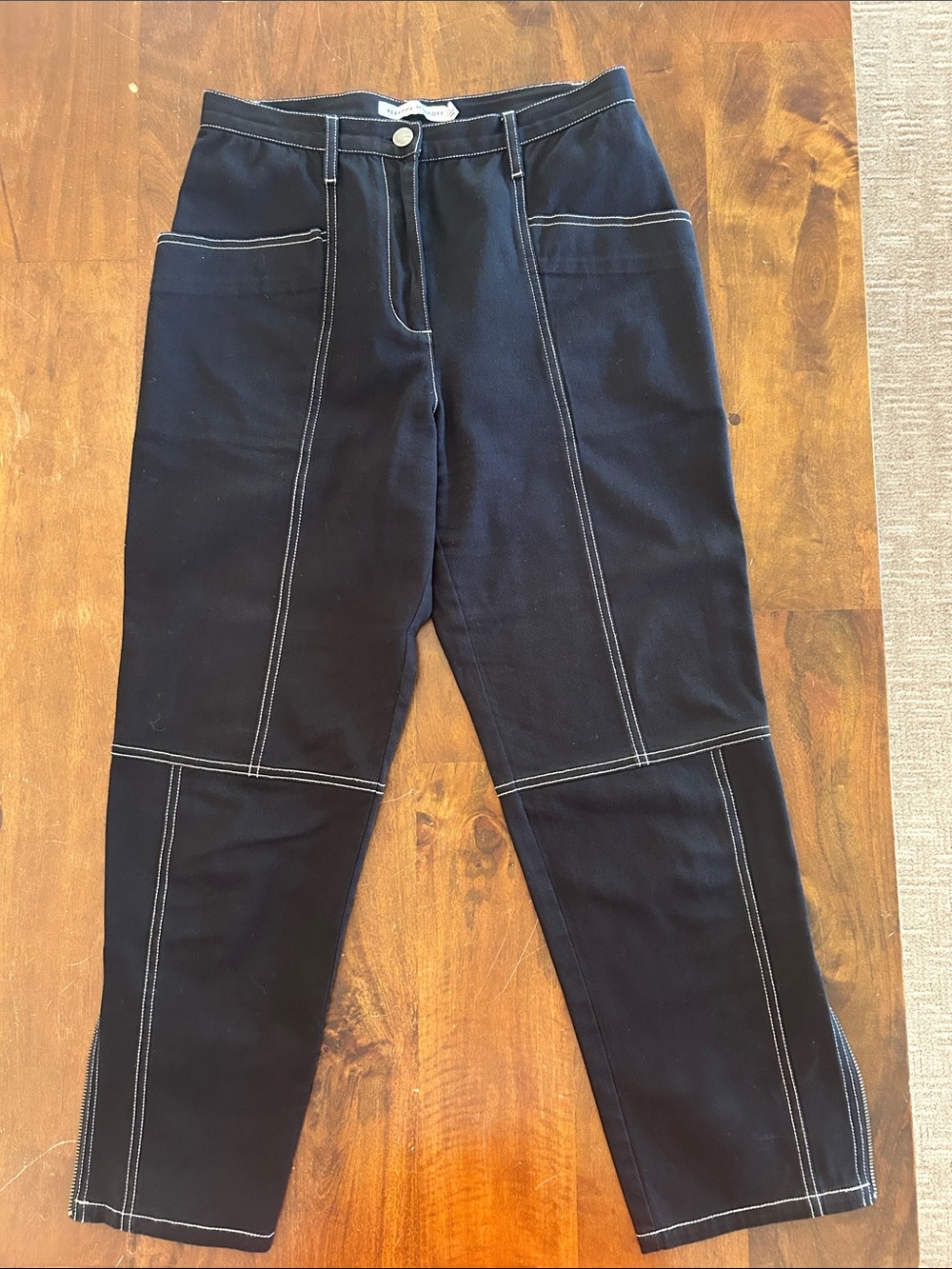 Rebecca Minkoff Black Cargo-inspired Pants with White Contrast Stitching